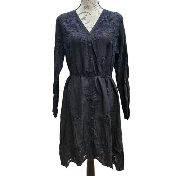 Johnny Was NWT Frinna Waist Tie Dress Black Embroidered MSRP $338 Size Small - Picture 2 of 10